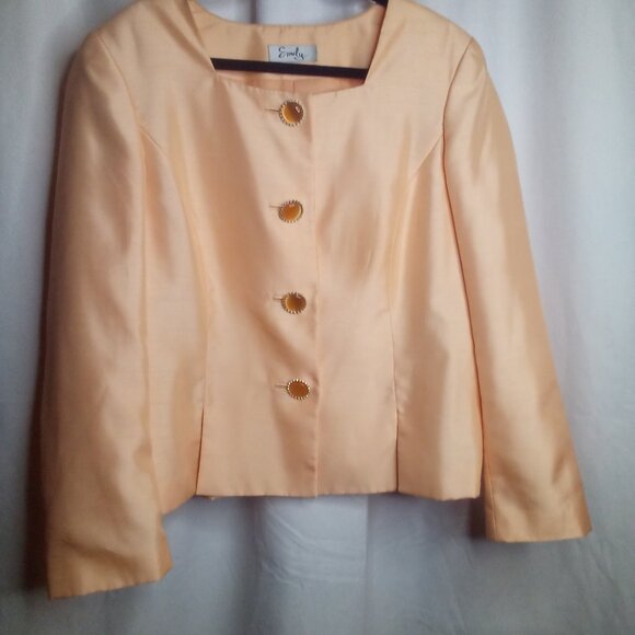 Emily Blazer Jacket Women 18 Long Sleeve Button Up Career Classic Peach Orange - Picture 15 of 16